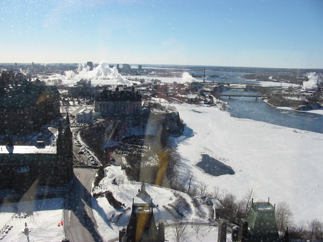 Looking out towards Hull from the Peace tower, the massive tower out the front of the Canadian parliament house, put there to honour all those who died in all the wars Canada's been involved in (essentially the same ones as Australia).
