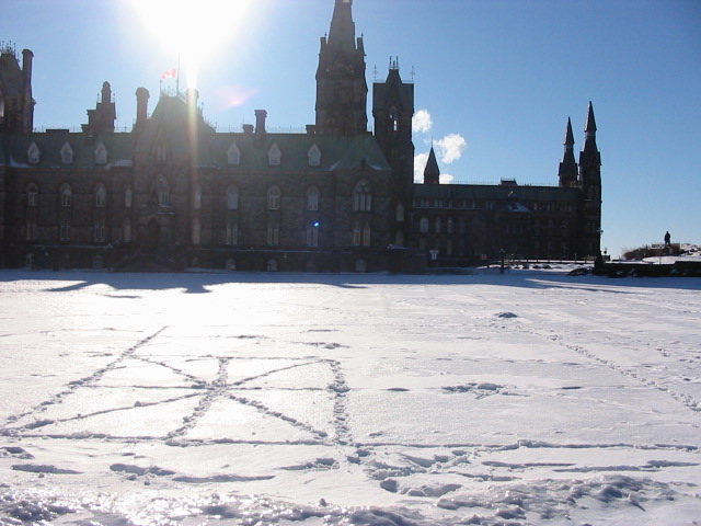 After a brief and uneventful struggle, one Australian hooligan taken over the Canadian parliament and symbolised this victory in the snow out the front.