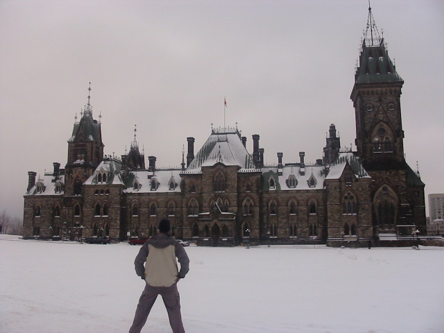 Enjoying a reflective moment at another old building.